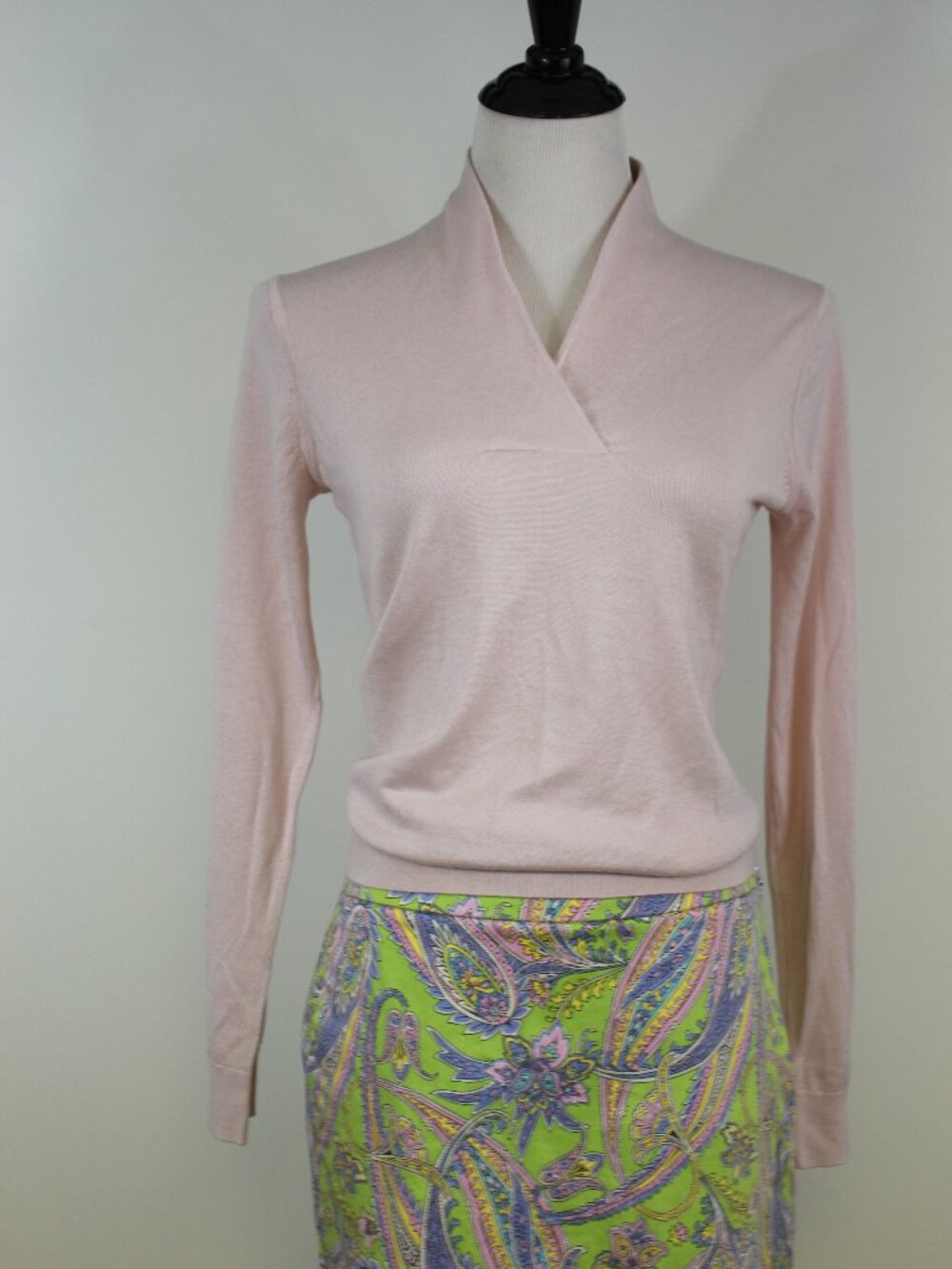 Brooks Brothers Silk Cashmere Sweater S Pink Wrap Neck Lightweight